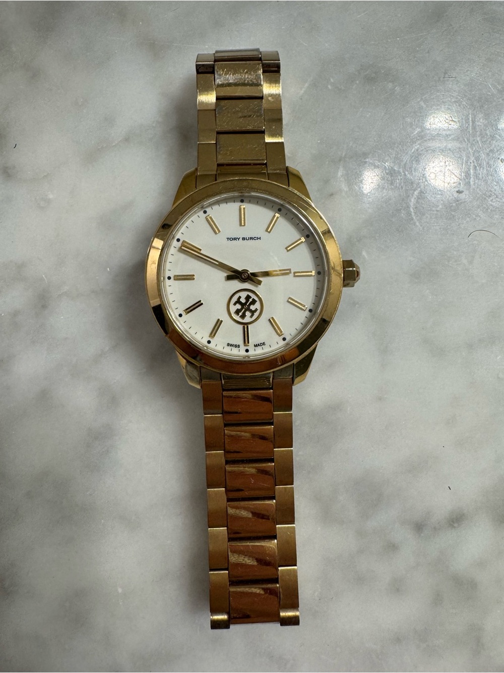 Tory Burch Gold-Tone Bracelet Watch with White Dial